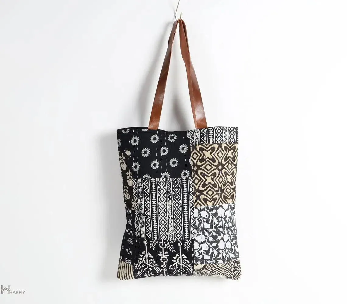 Monochrome Patchwork Deco Tote Bag