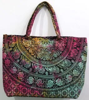 Multicolor Tote Bag Hand Stitch Shopping Bag