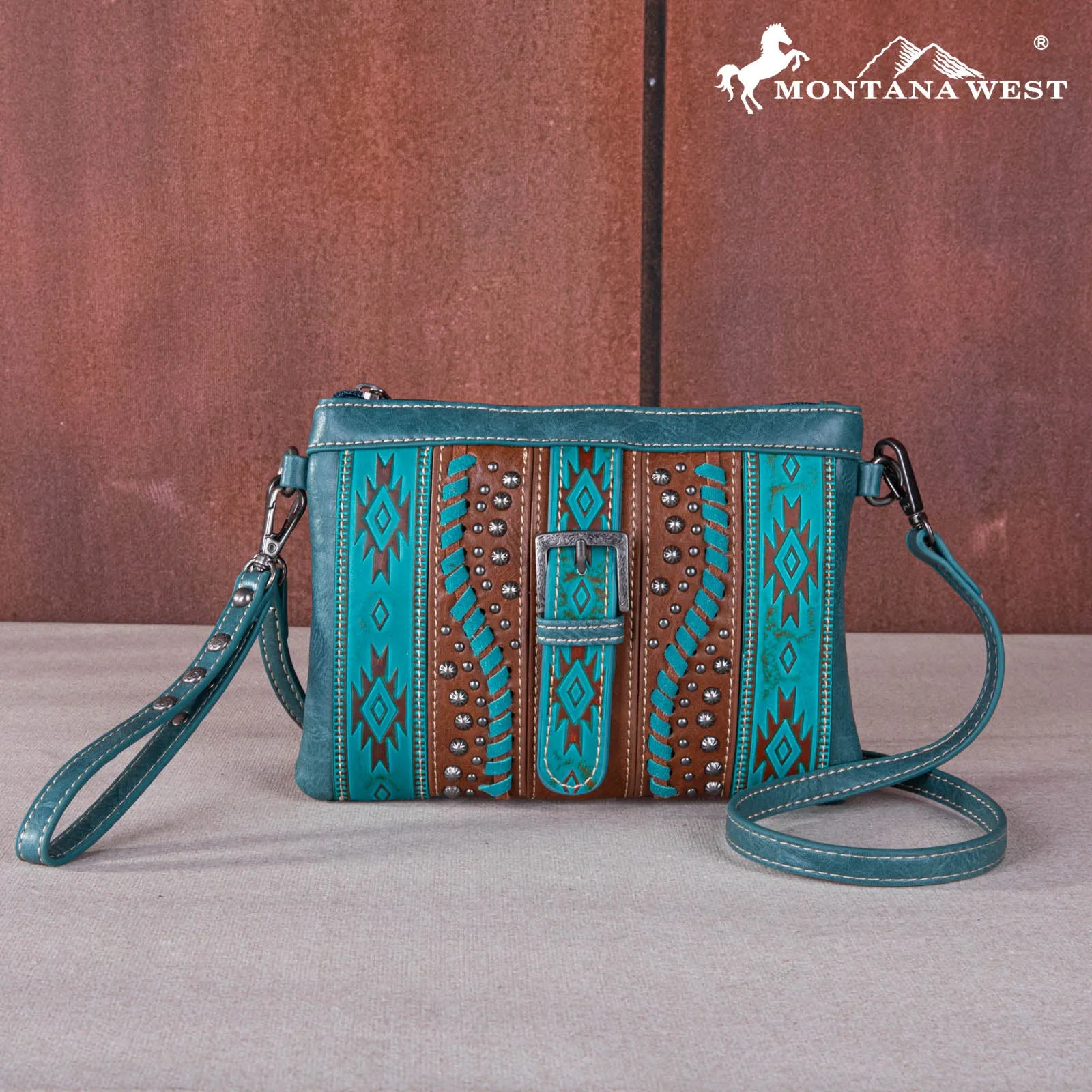 MW1134-181 Montana West Aztec Buckle Collection Clutch/Crossbody