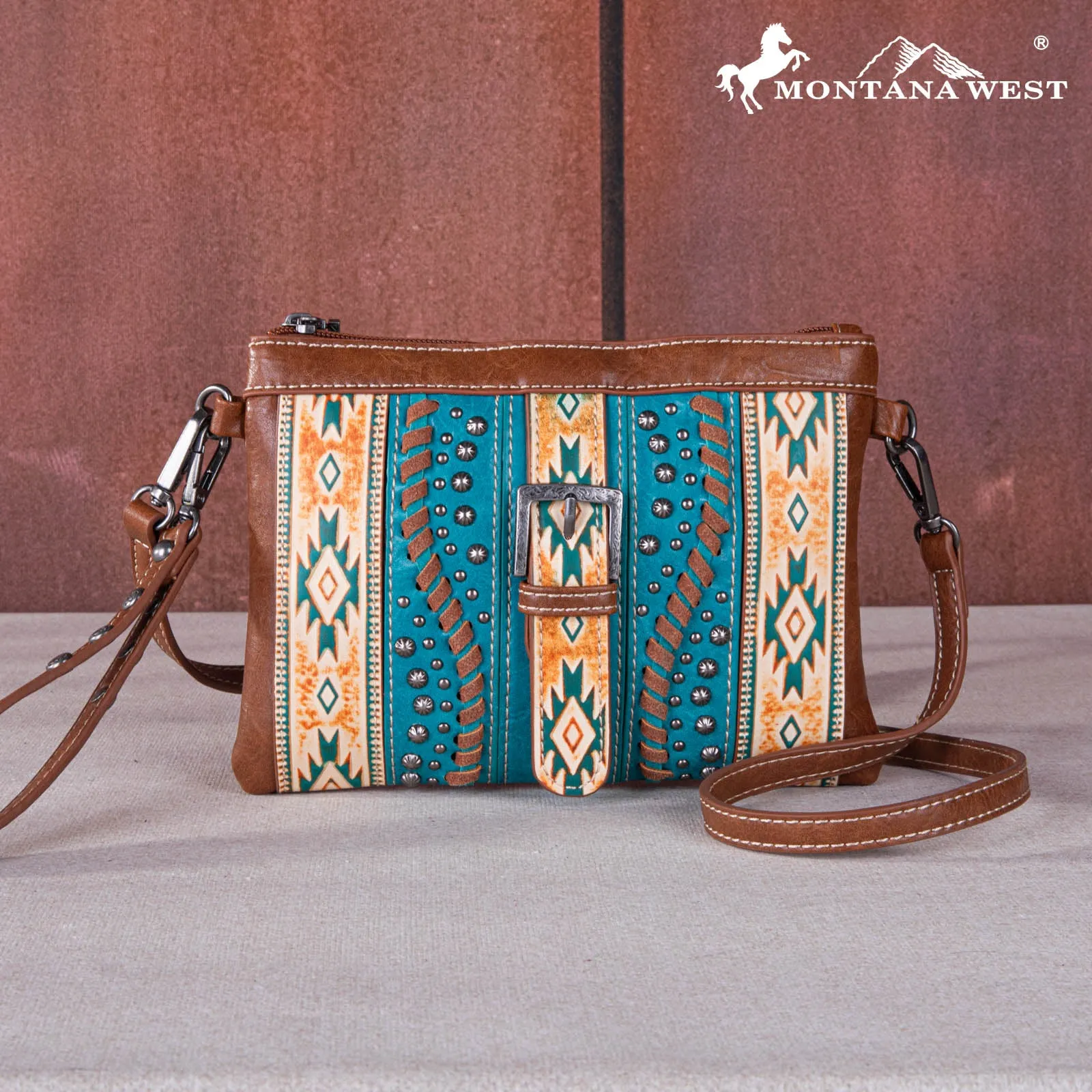 MW1134-181 Montana West Aztec Buckle Collection Clutch/Crossbody