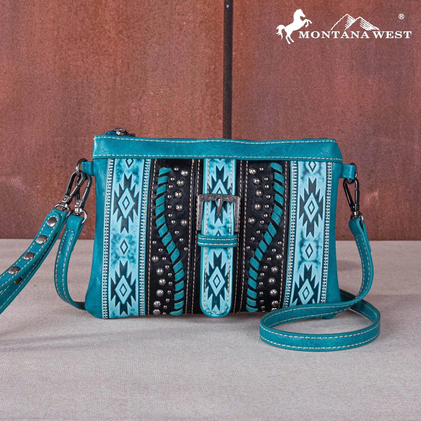 MW1134-181 Montana West Aztec Buckle Collection Clutch/Crossbody