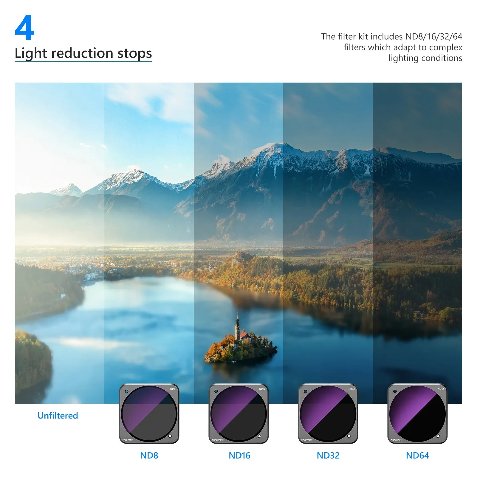 NEEWER 4-Pack Magnetic ND Filter Kit For DJI Action 2