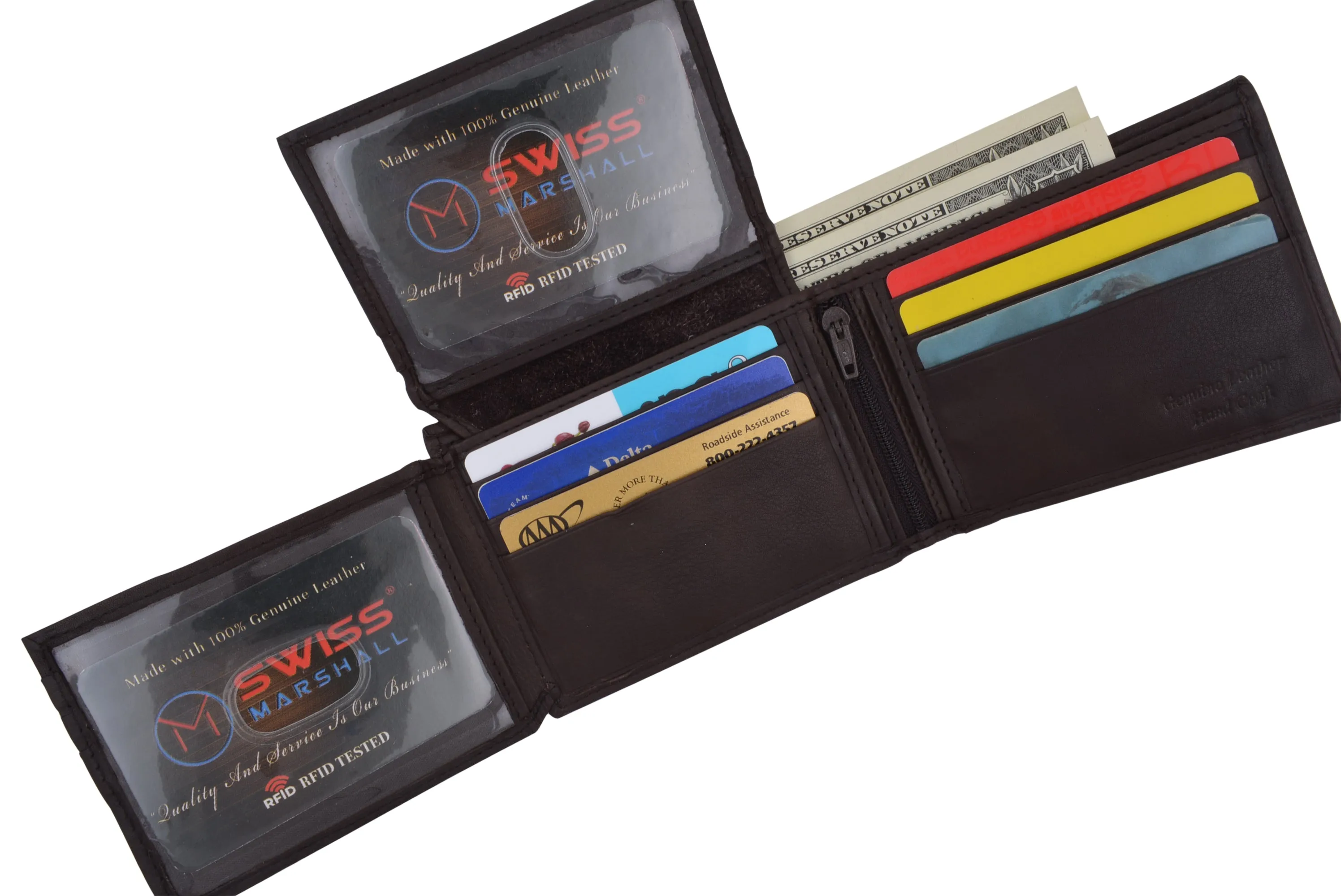 New Swiss Marshall Bifold Men's RFID Premium Leather Card ID Holder Wallet