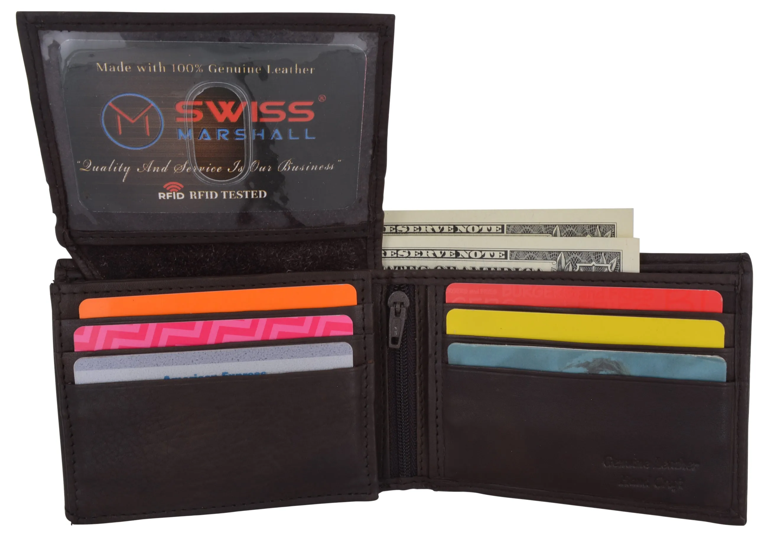 New Swiss Marshall Bifold Men's RFID Premium Leather Card ID Holder Wallet