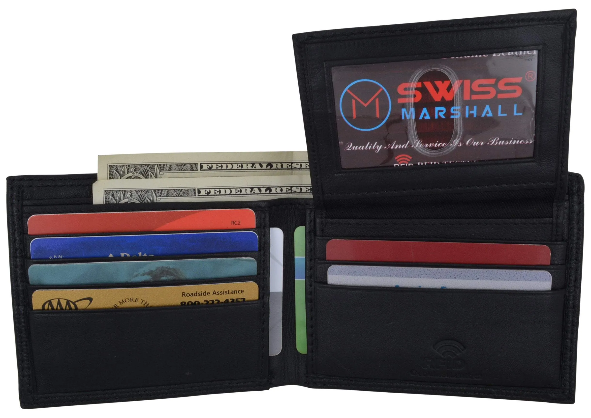 New Swiss Marshall Premium Leather Bifold Men's RFID Blocking Removable Credit Card ID Holder Wallet