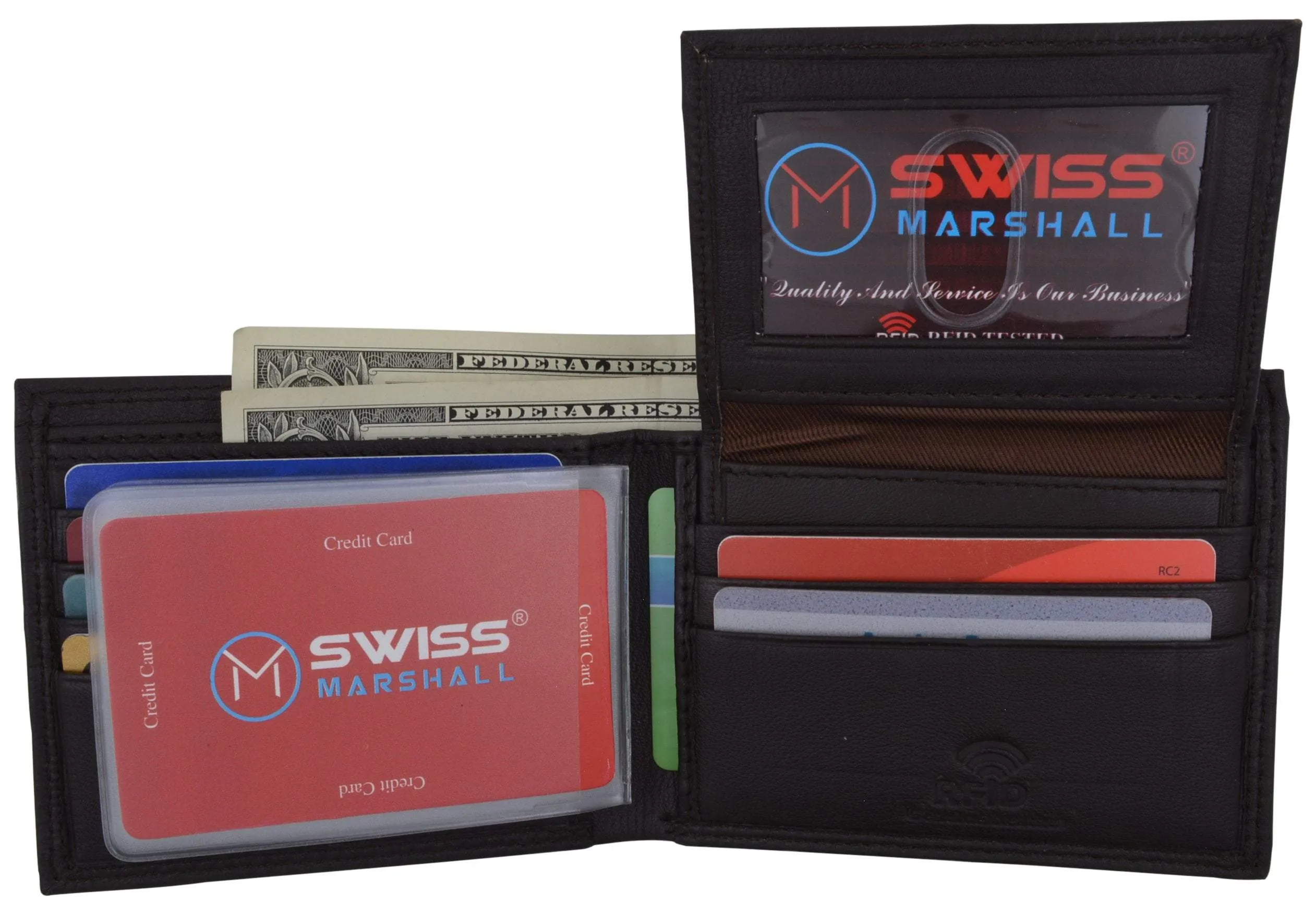 New Swiss Marshall Premium Leather Bifold Men's RFID Blocking Removable Credit Card ID Holder Wallet