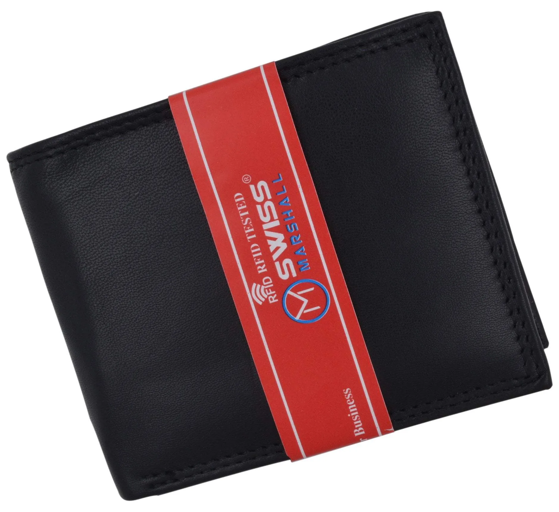 New Swiss Marshall Premium Leather Bifold Men's RFID Blocking Removable Credit Card ID Holder Wallet