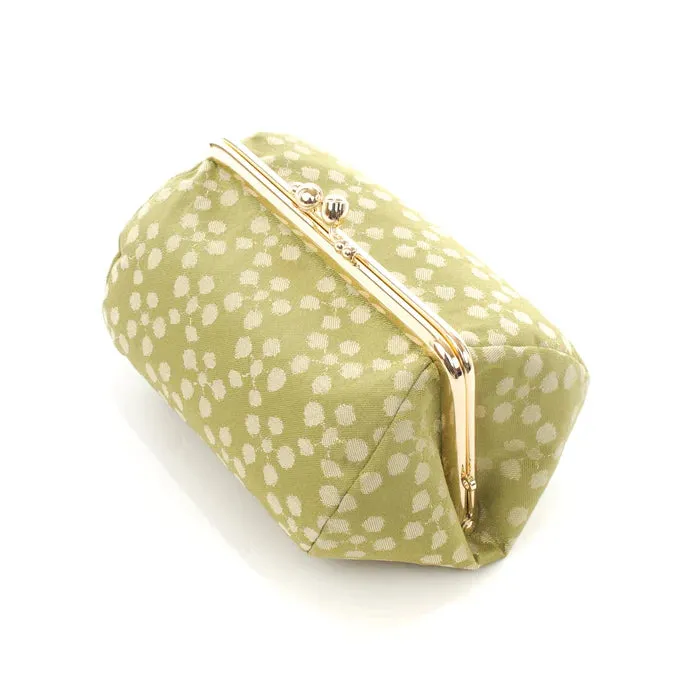 Nishijin-ori Small Pouch - Plum Blossom / Muted Greenish Yellow -, Made in Kyoto, Japan, Cosmetic Pouch, Makeup Pouch, Japanese Gamaguchi Pouch, Travel Toiletry Pouch, Stationery Pouch, Bag organizer, Bag in Bag