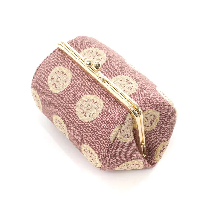 Nishijin-ori Small Pouch - Wheel-shaped Treasure / Purple -, Made in Kyoto, Japan, Cosmetic Pouch, Makeup Pouch, Japanese Gamaguchi Pouch, Travel Toiletry Pouch, Stationery Pouch, Bag organizer, Bag in Bag