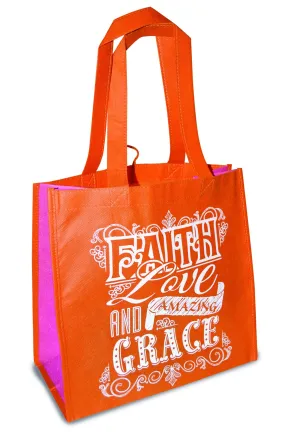 Orange & Pink Eco Tote Bag "Faith Love & Amazing Grace"