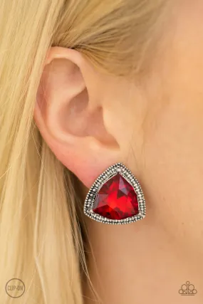 Paparazzi Accessories  - Daringly Duchess Red Clip On Earrings