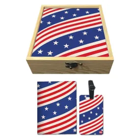 Passport Cover Luggage Tag Wooden Gift Box Set - Flag