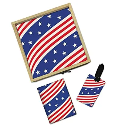 Passport Cover Luggage Tag Wooden Gift Box Set - Flag