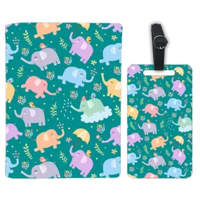 Passport Folders Holder Travel Case with Single Baggage Tag - Baby Elephant