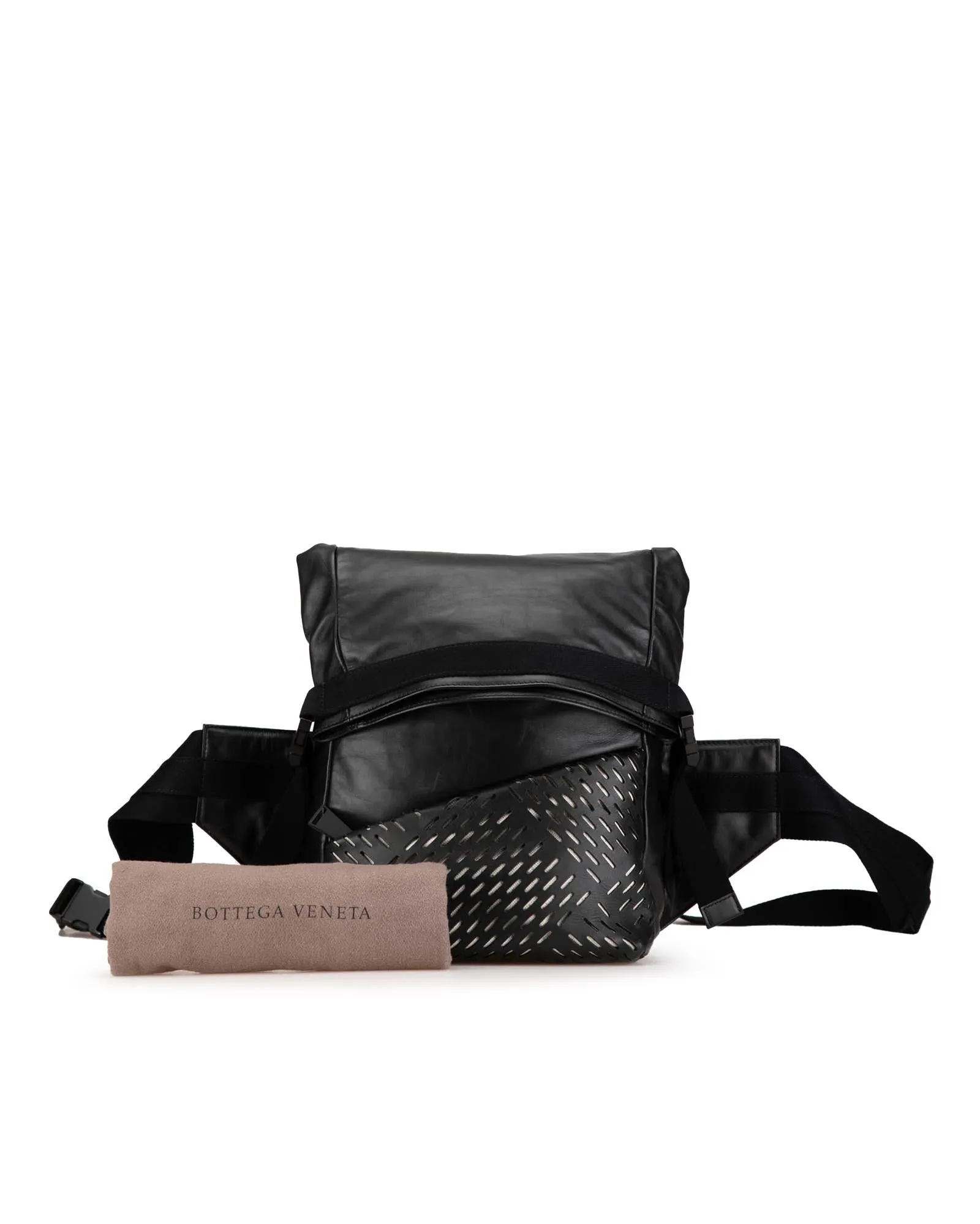 Perforated Leather Belt Bag with Adjustable Waist Strap and Multiple Pockets