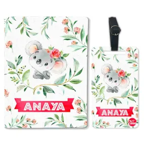 Personalised Passport Cover Suitcase Tag Set for Children - Cute Koala