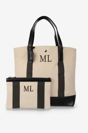 Personalised Striped Canvas Tote Bag & Clutch Bag Set - Black