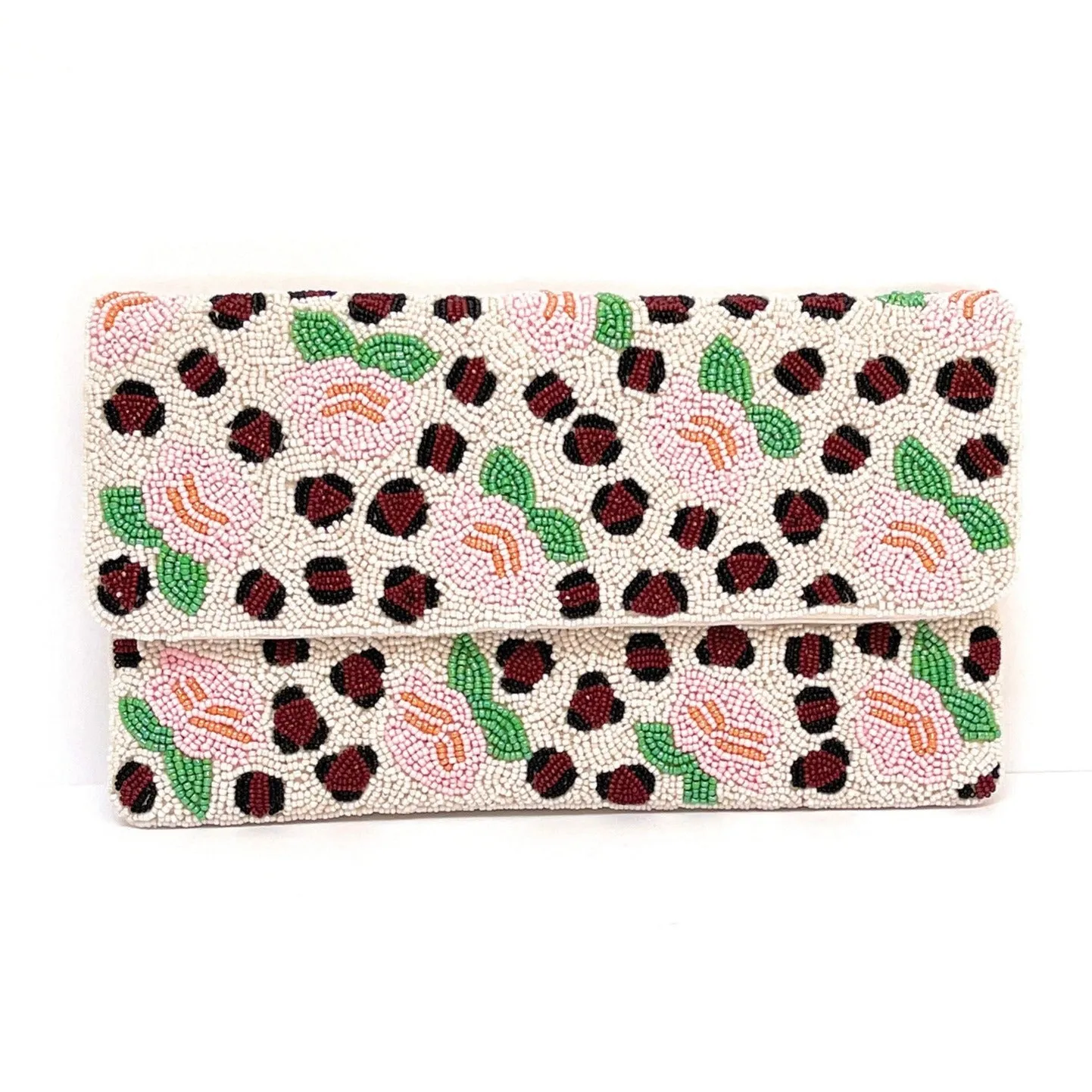 Pink Flowers Beaded Clutch Purse