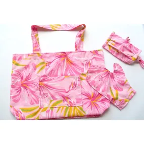 Pink Hibiscus Shopping Bag Set