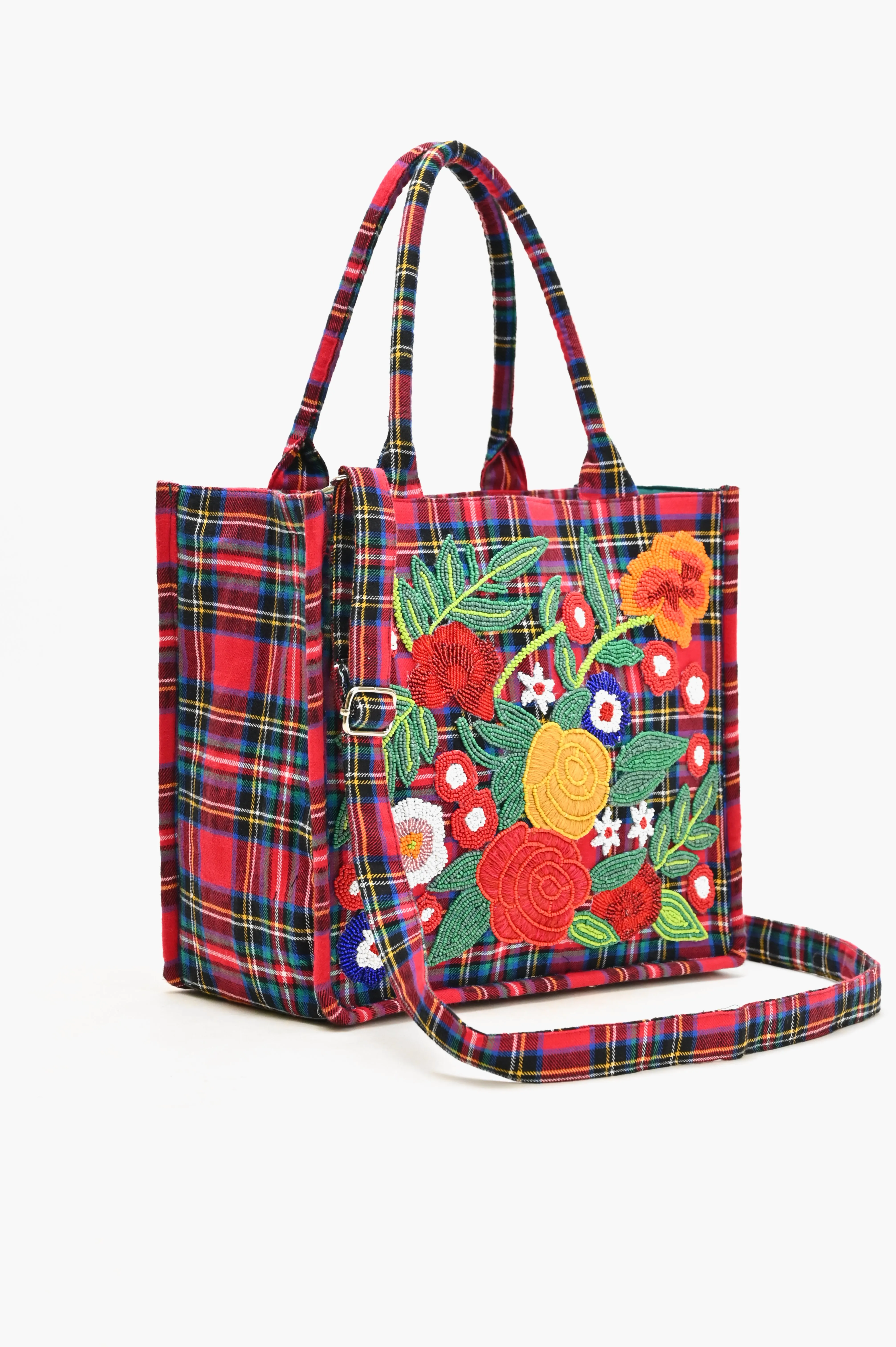 Plaid Pop Floral Tote