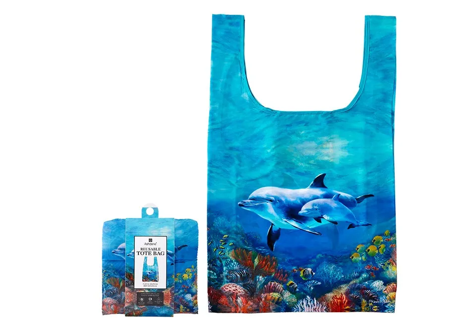 Playful Dolphins Reef Exploring Recycled PET Shopping bag