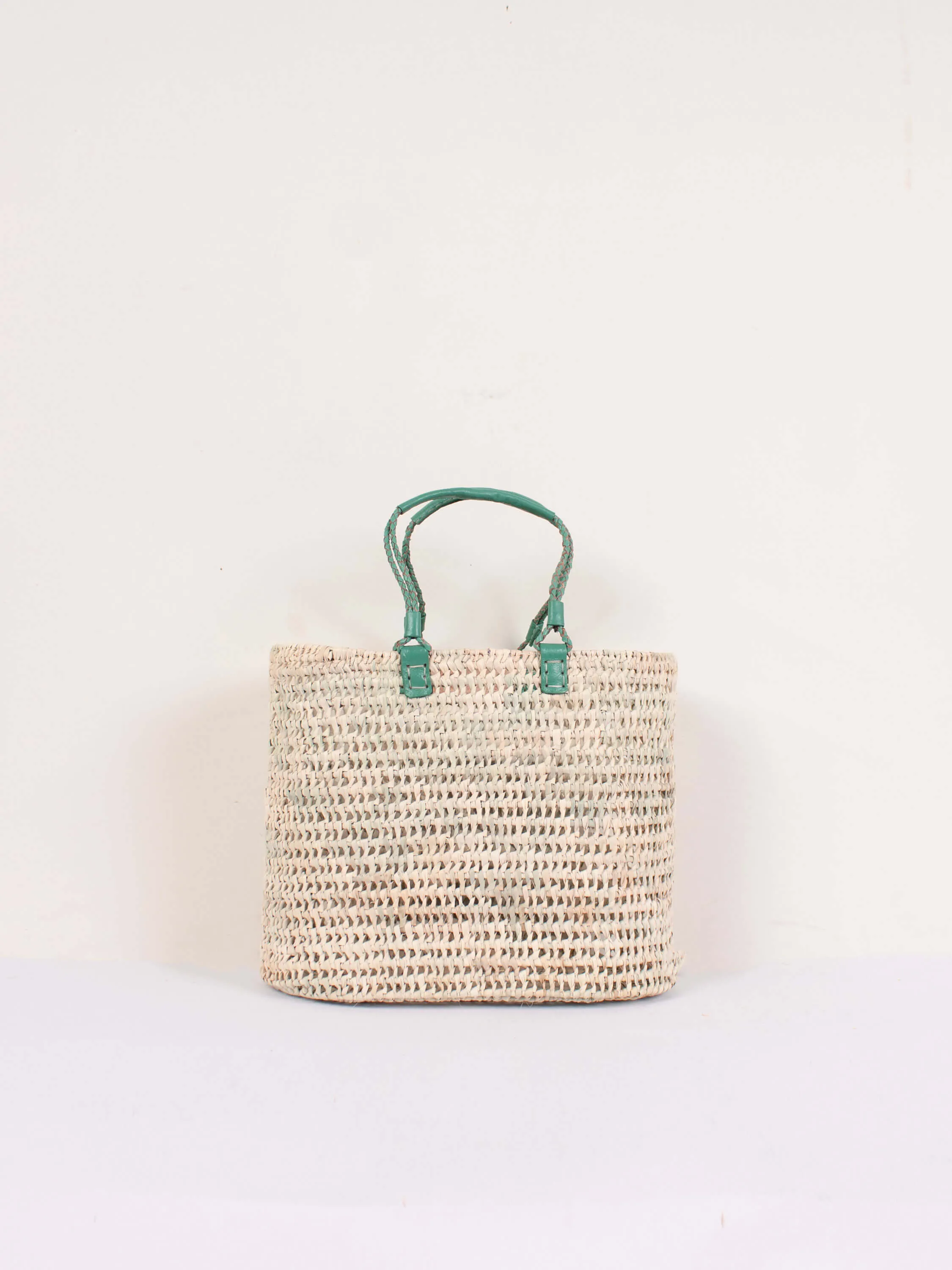 Pleated Leather Handle Basket, Sage