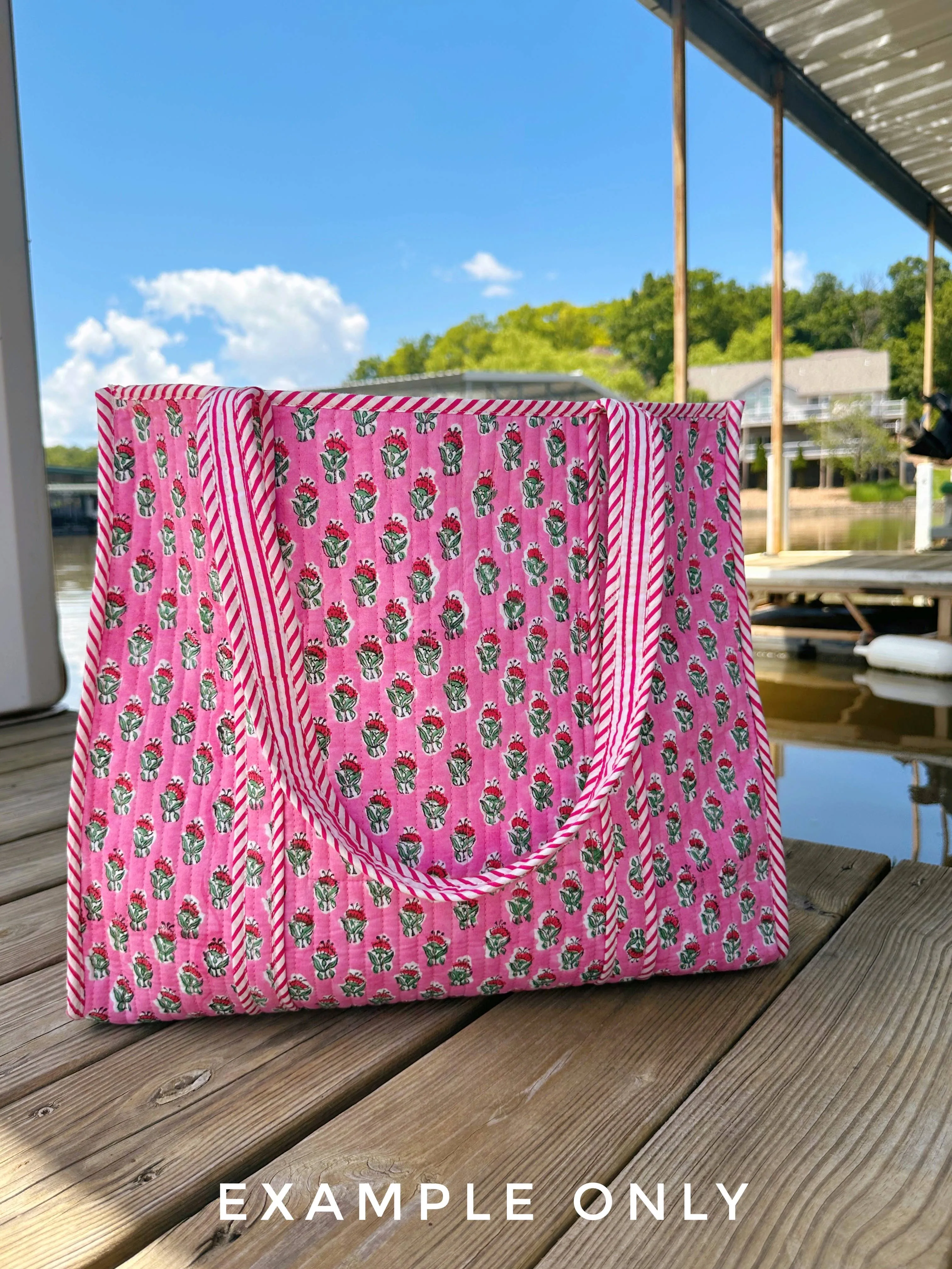 Quilted Tote Bag | Pink Red Tote | Large Shopping Tote Bag