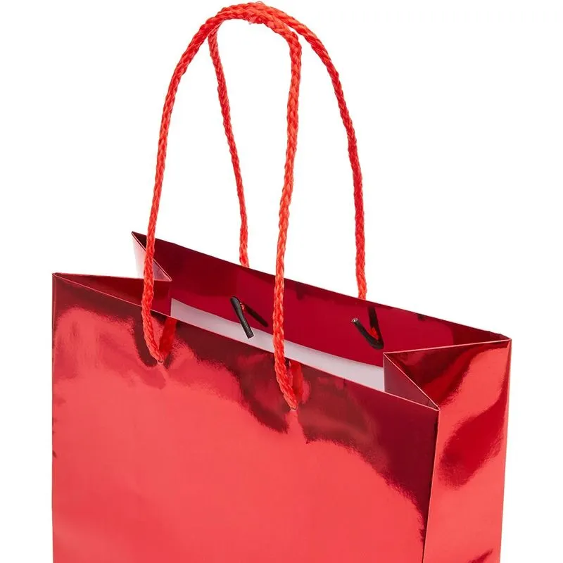 Red Metallic Medium Gift Bags with Handles for Weddings, Birthdays (9.25 x 8 x 4.25 in, 24 Pack)