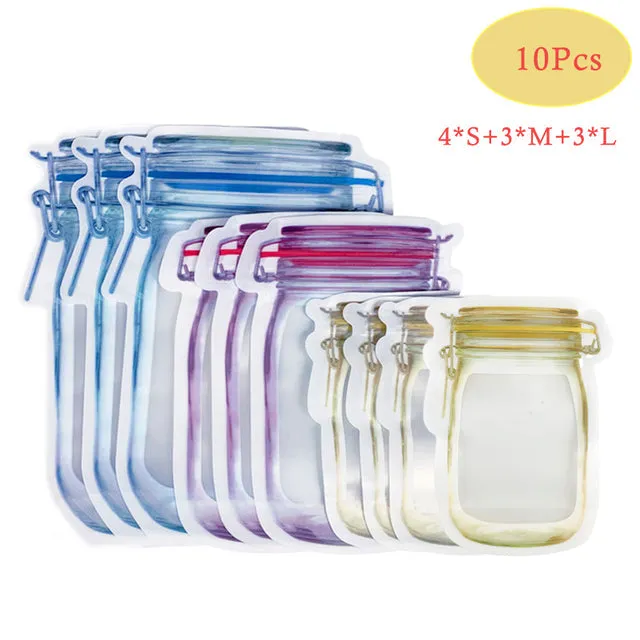 Reusable Mason Jar Bottles Bags Nuts Candy Cookies Bag Waterproof Seal Fresh Food Storage Bag Snacks Sandwich Zip Lock Bags