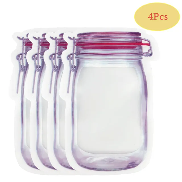 Reusable Mason Jar Bottles Bags Nuts Candy Cookies Bag Waterproof Seal Fresh Food Storage Bag Snacks Sandwich Zip Lock Bags