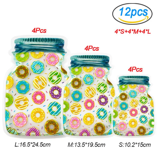 Reusable Mason Jar Bottles Bags Nuts Candy Cookies Bag Waterproof Seal Fresh Food Storage Bag Snacks Sandwich Zip Lock Bags