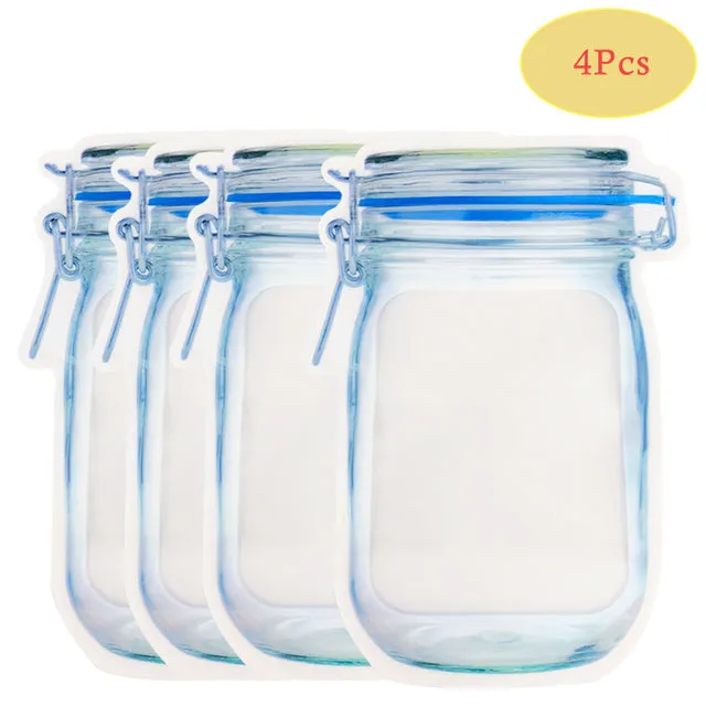 Reusable Mason Jar Bottles Bags Nuts Candy Cookies Bag Waterproof Seal Fresh Food Storage Bag Snacks Sandwich Zip Lock Bags