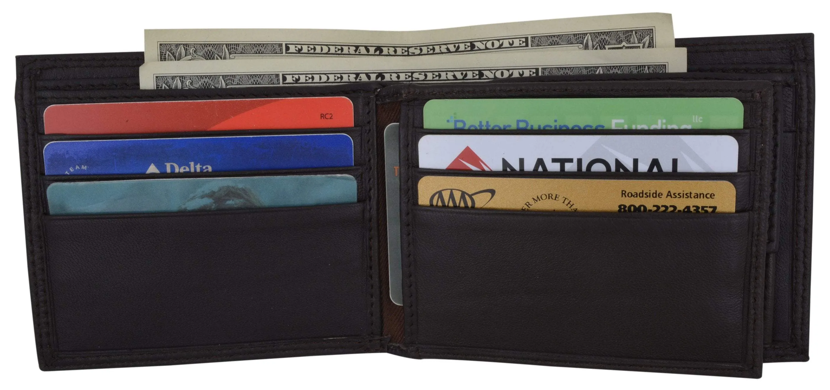 RFID Blocking Men's Bifold Premium Leather Credit Card ID Holder Wallet with Coin Pouch by Swiss Marshall