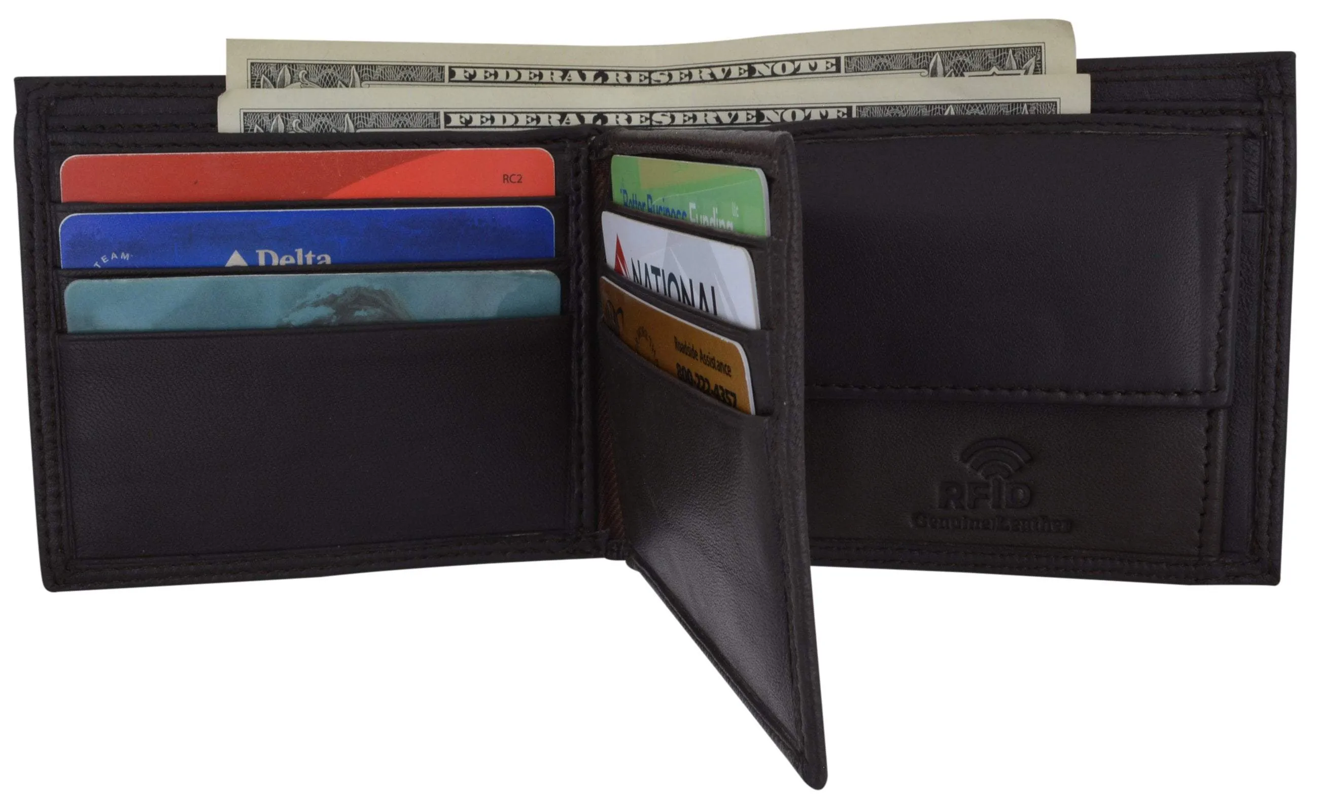 RFID Blocking Men's Bifold Premium Leather Credit Card ID Holder Wallet with Coin Pouch by Swiss Marshall