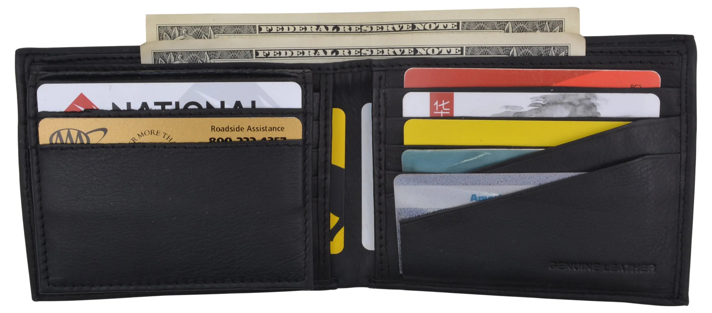 RFID Mens Soft Leather Black Bifold Wallet With Removable Multi-Card ID Holder