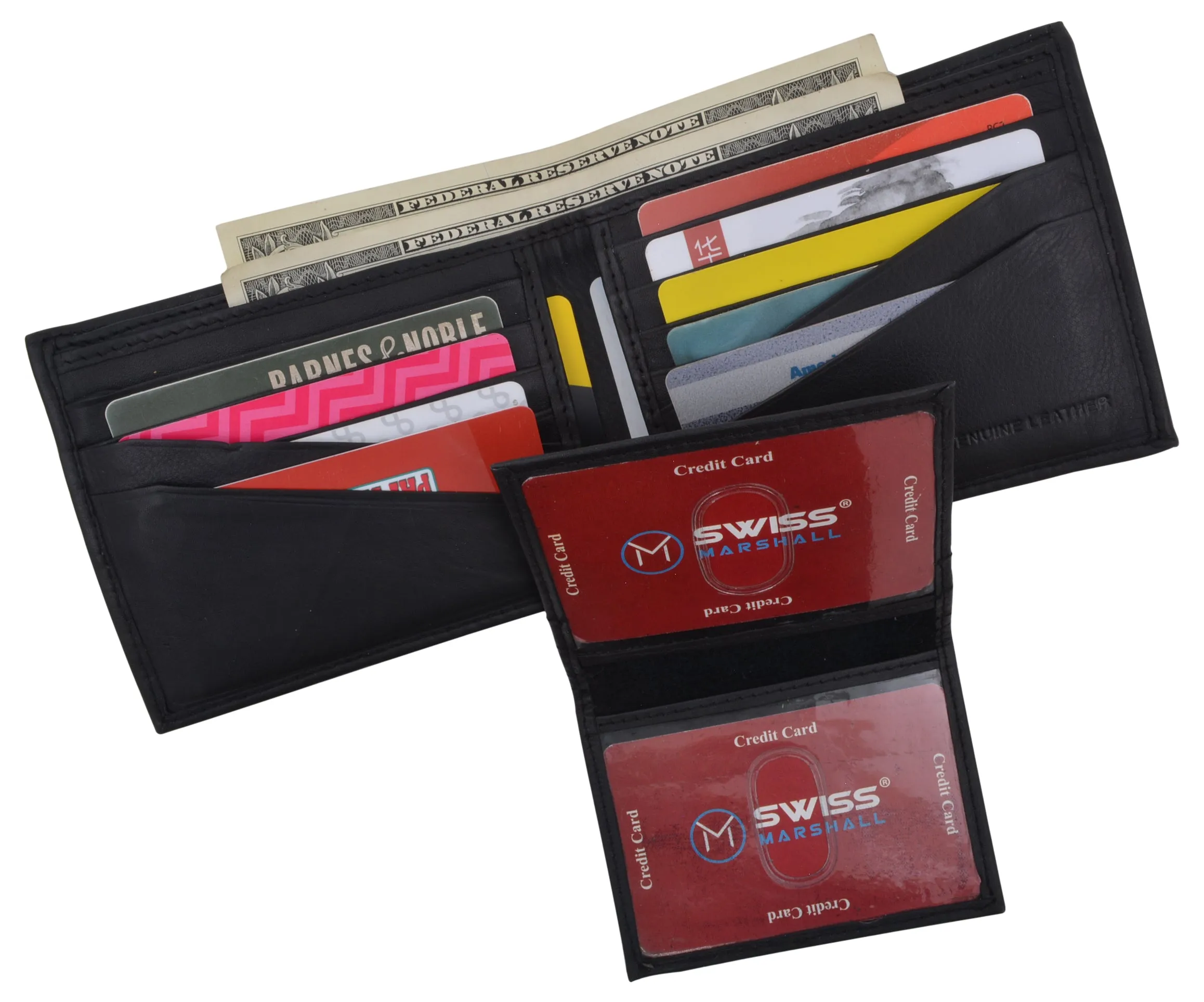 RFID Mens Soft Leather Black Bifold Wallet With Removable Multi-Card ID Holder