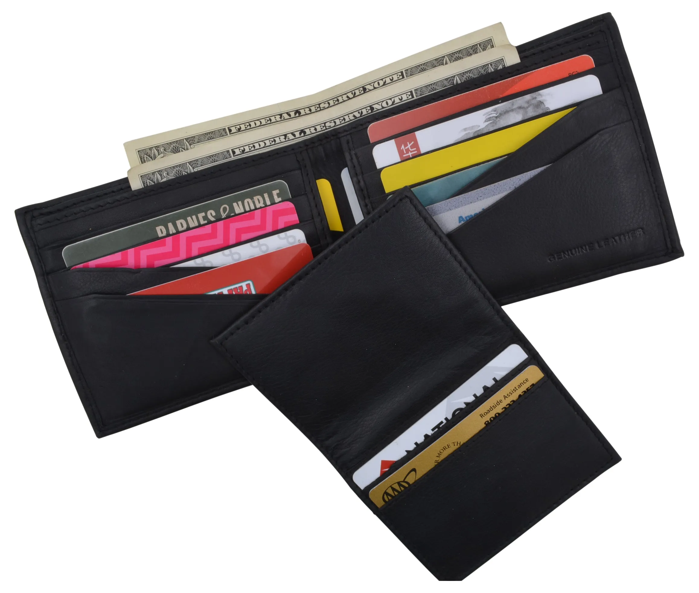 RFID Mens Soft Leather Black Bifold Wallet With Removable Multi-Card ID Holder