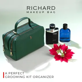 Richard's Genuine Leather Makeup Bag for Women | Makeup Organizer Bag | Cosmetic bag for Travel | Color: Green