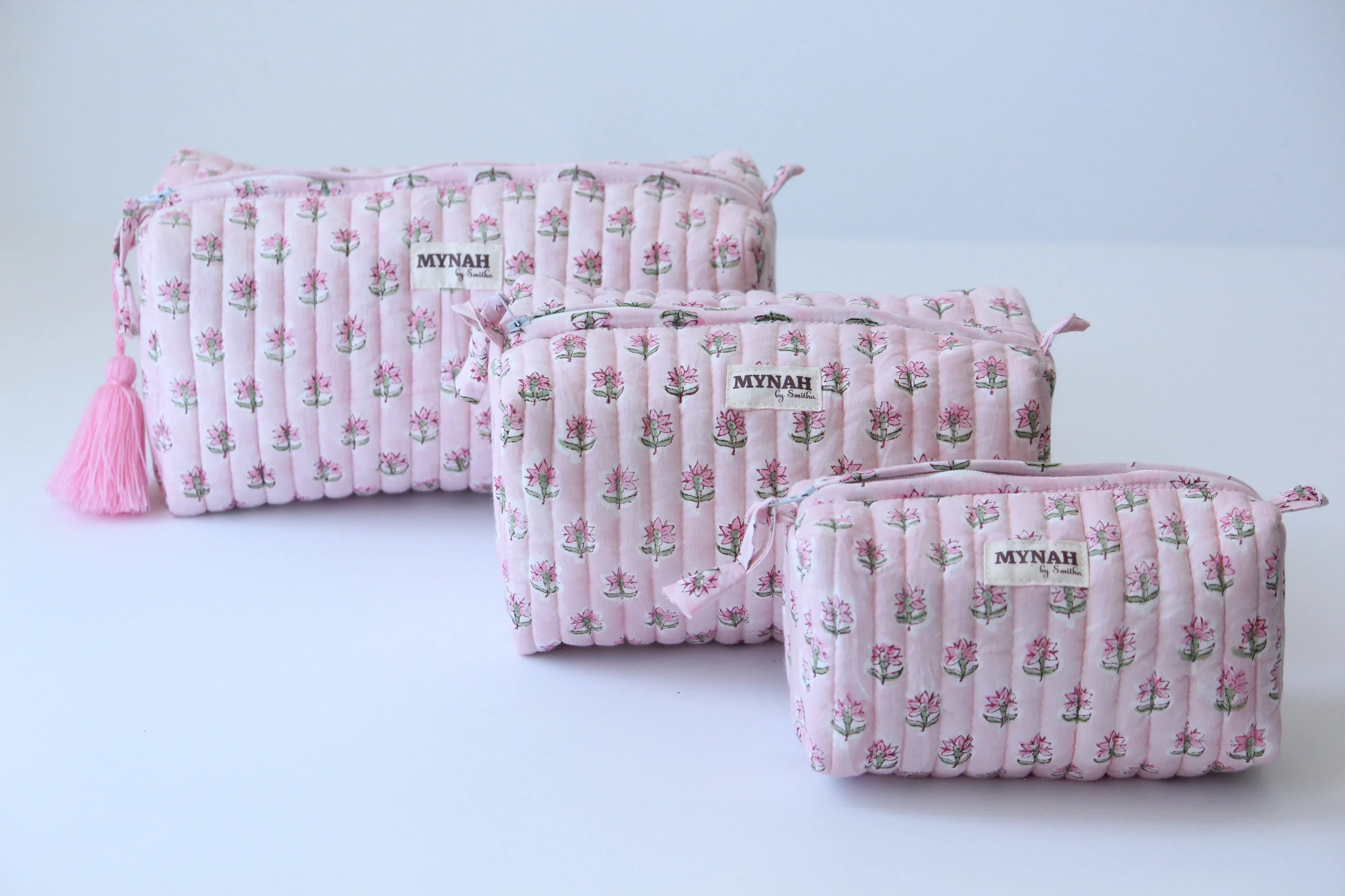 'ROSY MIST' printed travel/makeup zipper pouch-set of 3