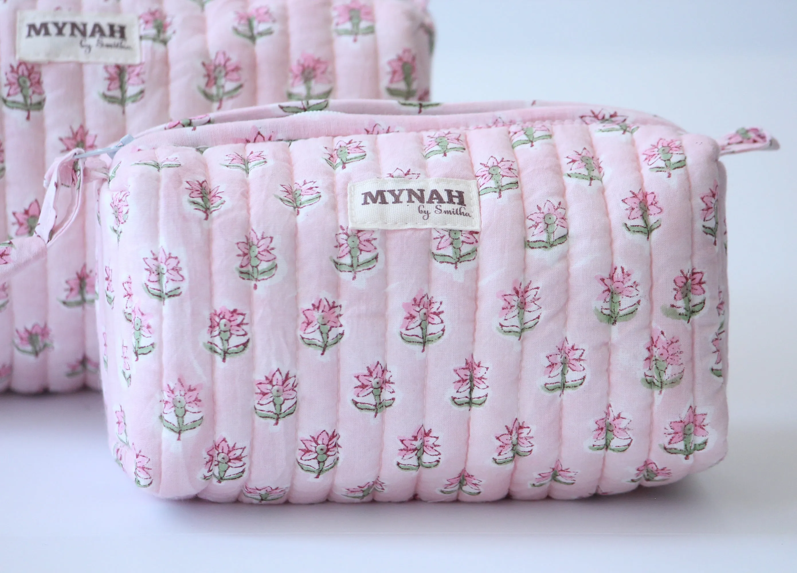 'ROSY MIST' printed travel/makeup zipper pouch-set of 3