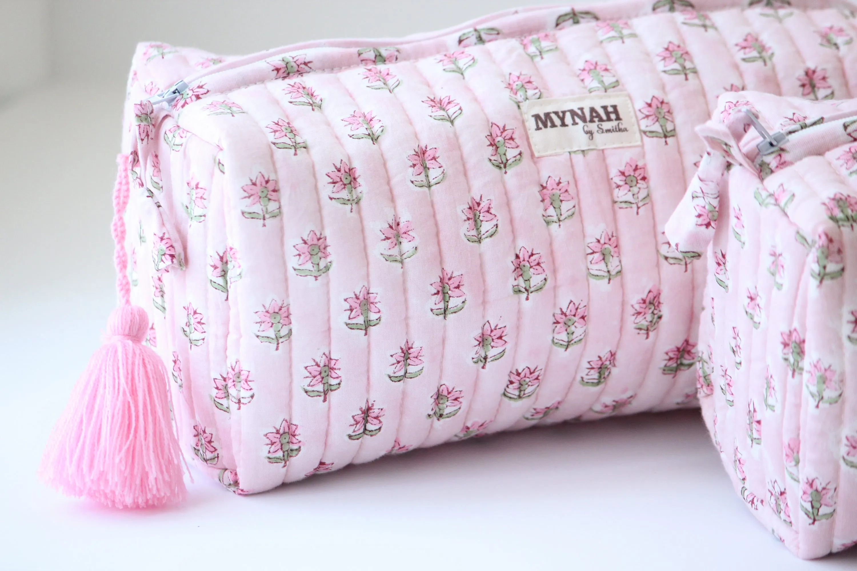 'ROSY MIST' printed travel/makeup zipper pouch-set of 3