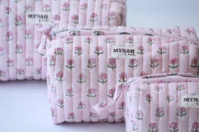 'ROSY MIST' printed travel/makeup zipper pouch-set of 3