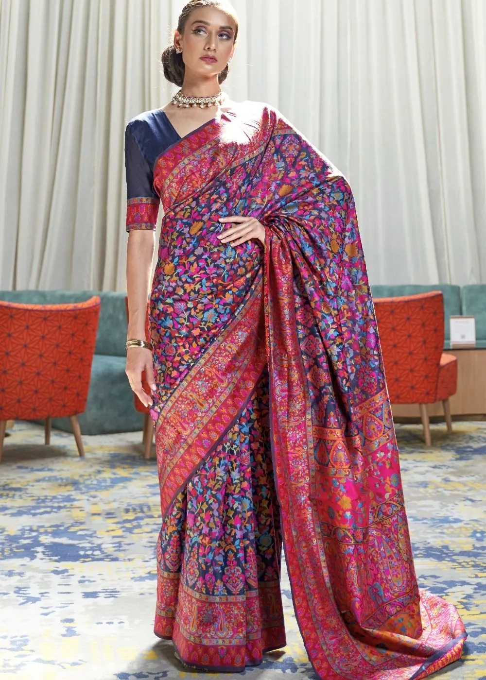 Royal Blue Banarasi Jamawar Woven Silk Saree : Top Pick