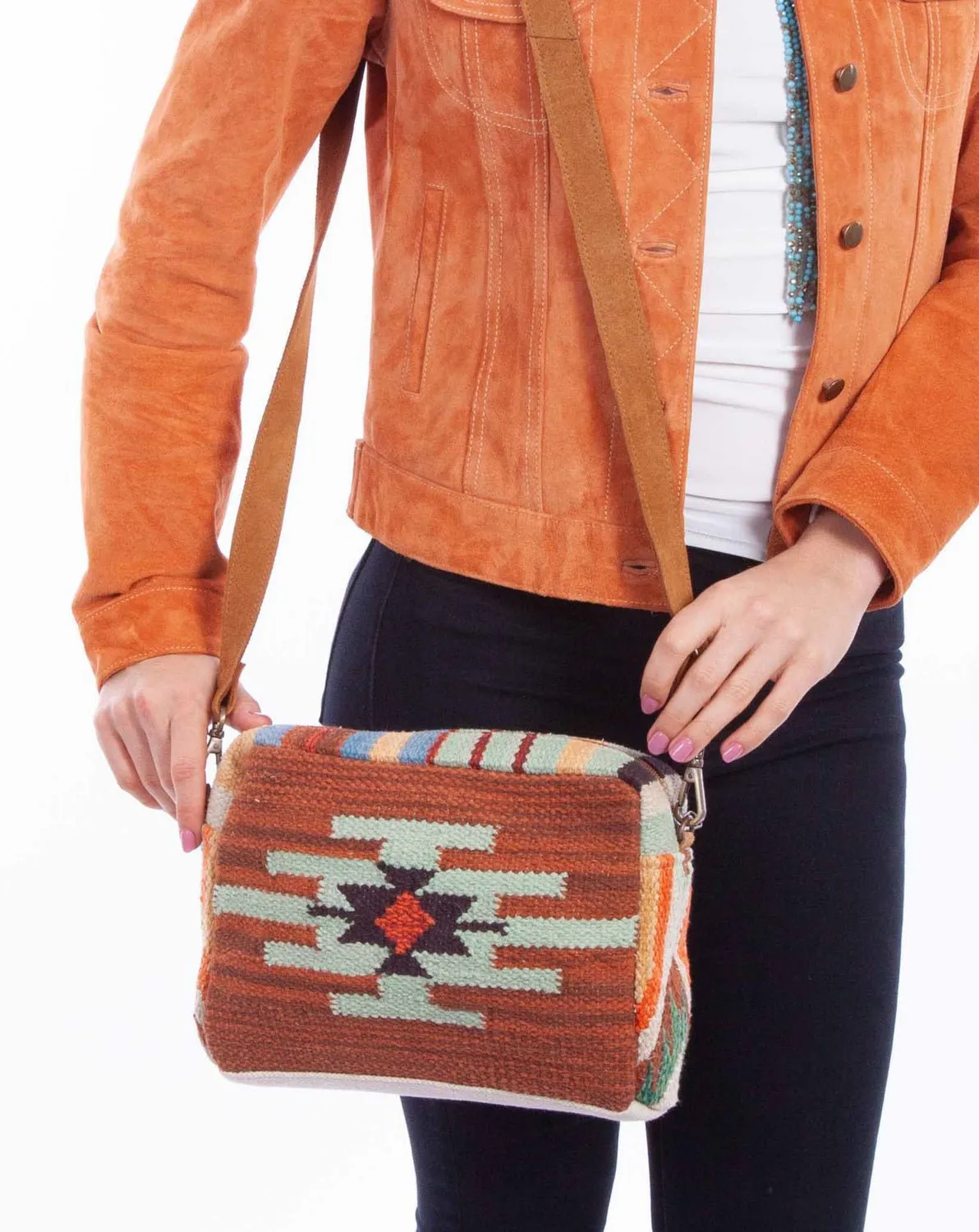 Scully Womens Warm Southwestern Multi-Color Jute Crossbody Bag