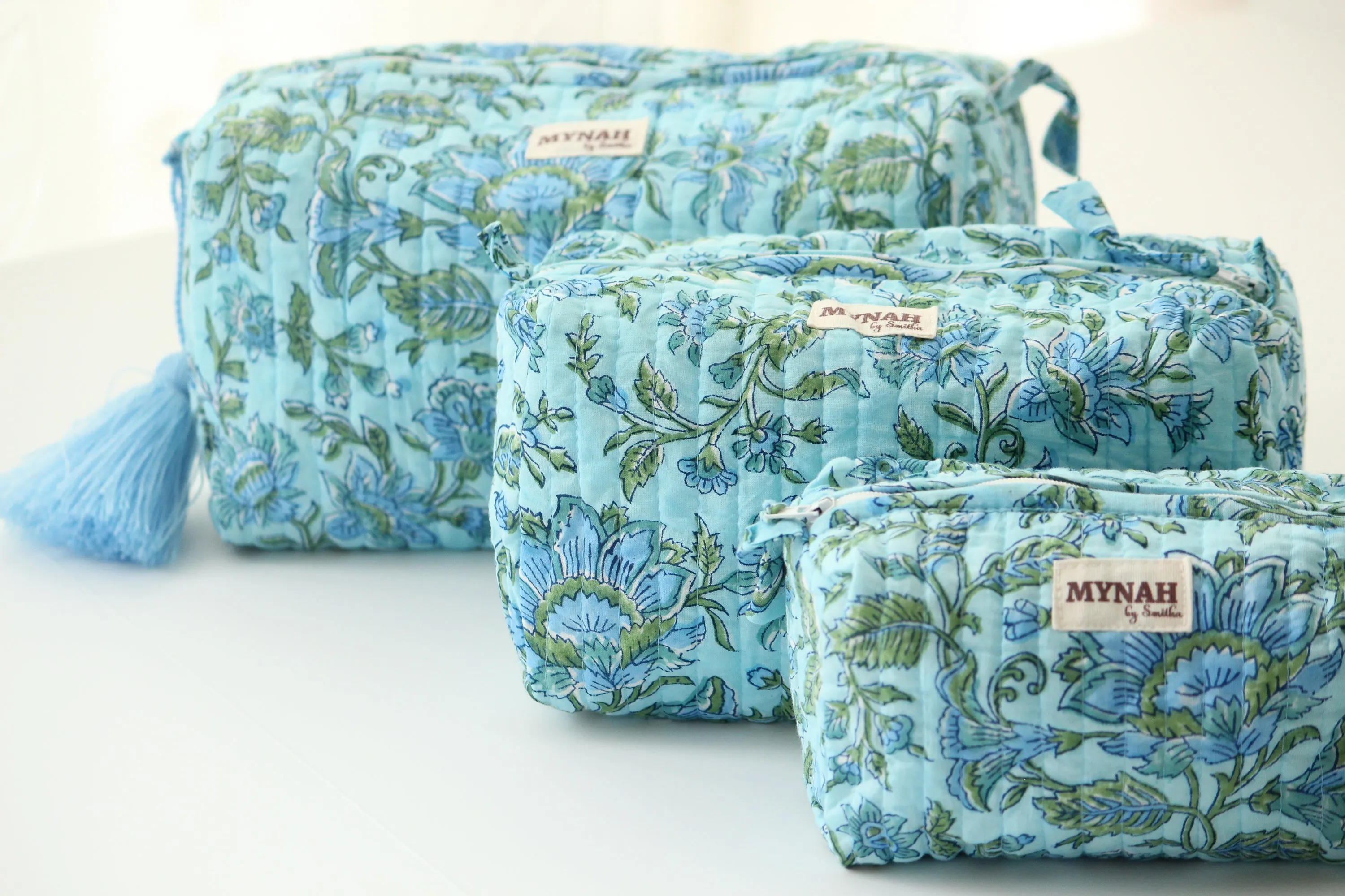 'SEA FOAM' printed travel/makeup zipper pouch-set of 3