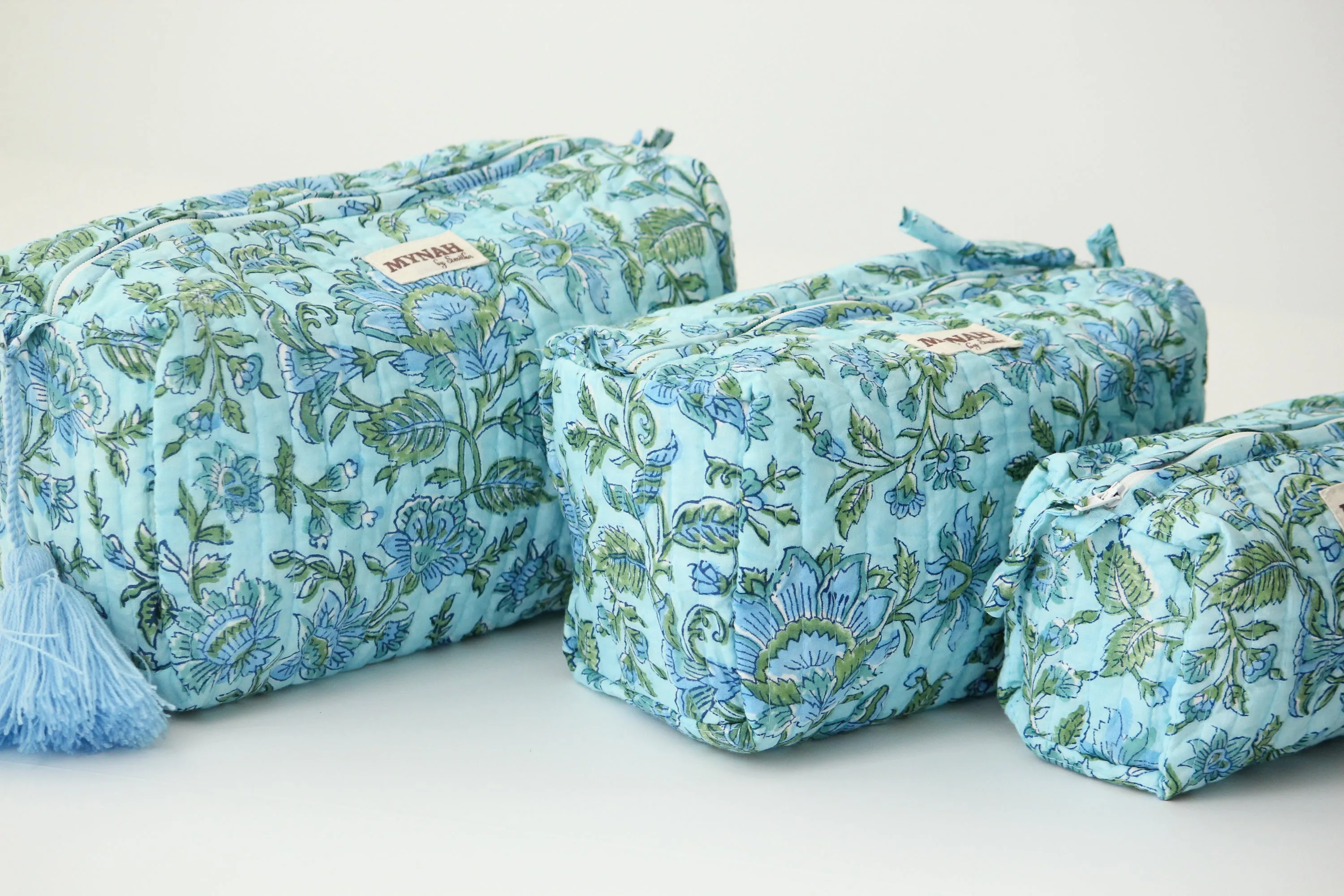 'SEA FOAM' printed travel/makeup zipper pouch-set of 3