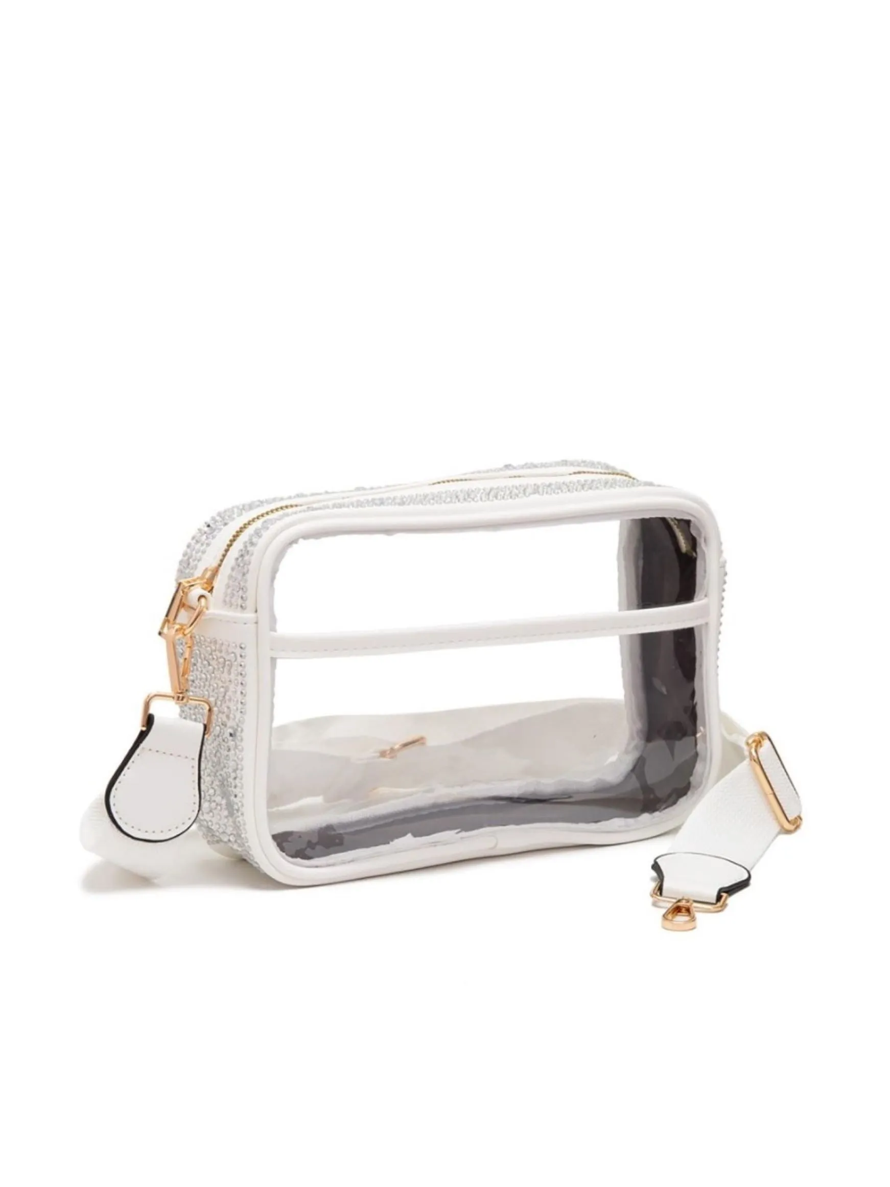 See Me Through Rhinestone Clear Handbag, White