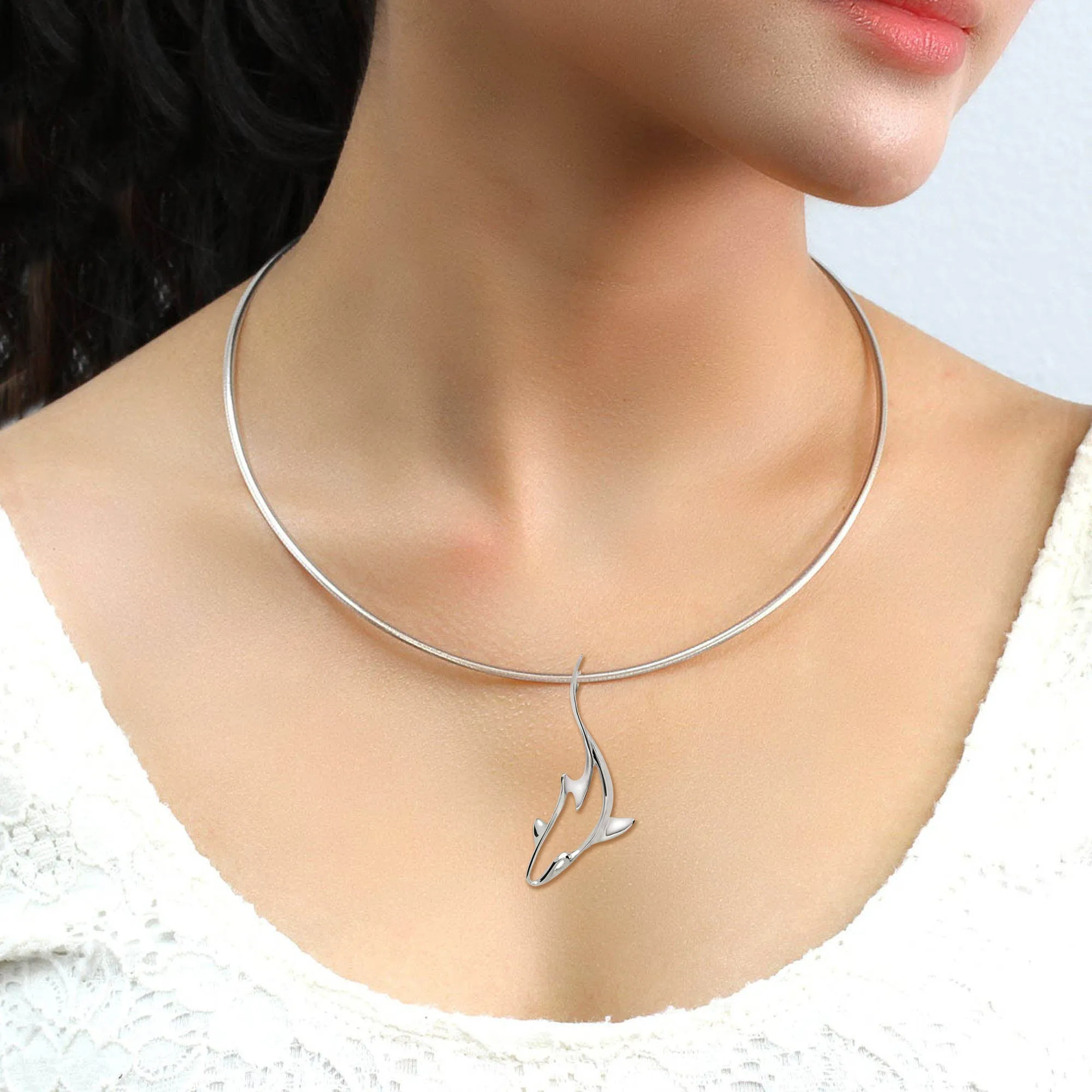 Shark Necklaces Sterling Silver- Grey Reef Shark Necklaces, Sterling Silver Reef Shark Pendant, Shark Jewelry