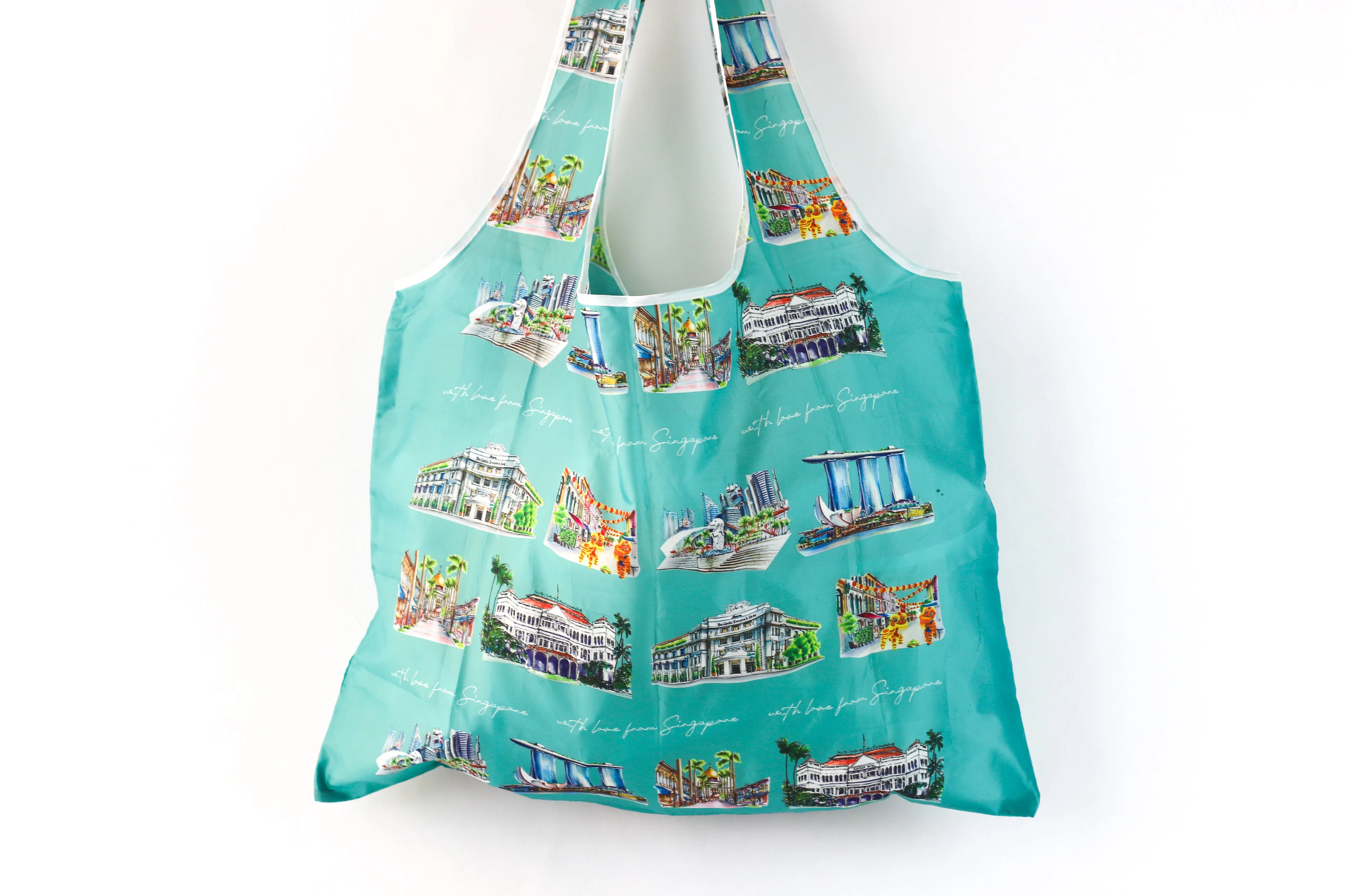 Shopping Bag [Turquoise] - Singapore Iconic Sights