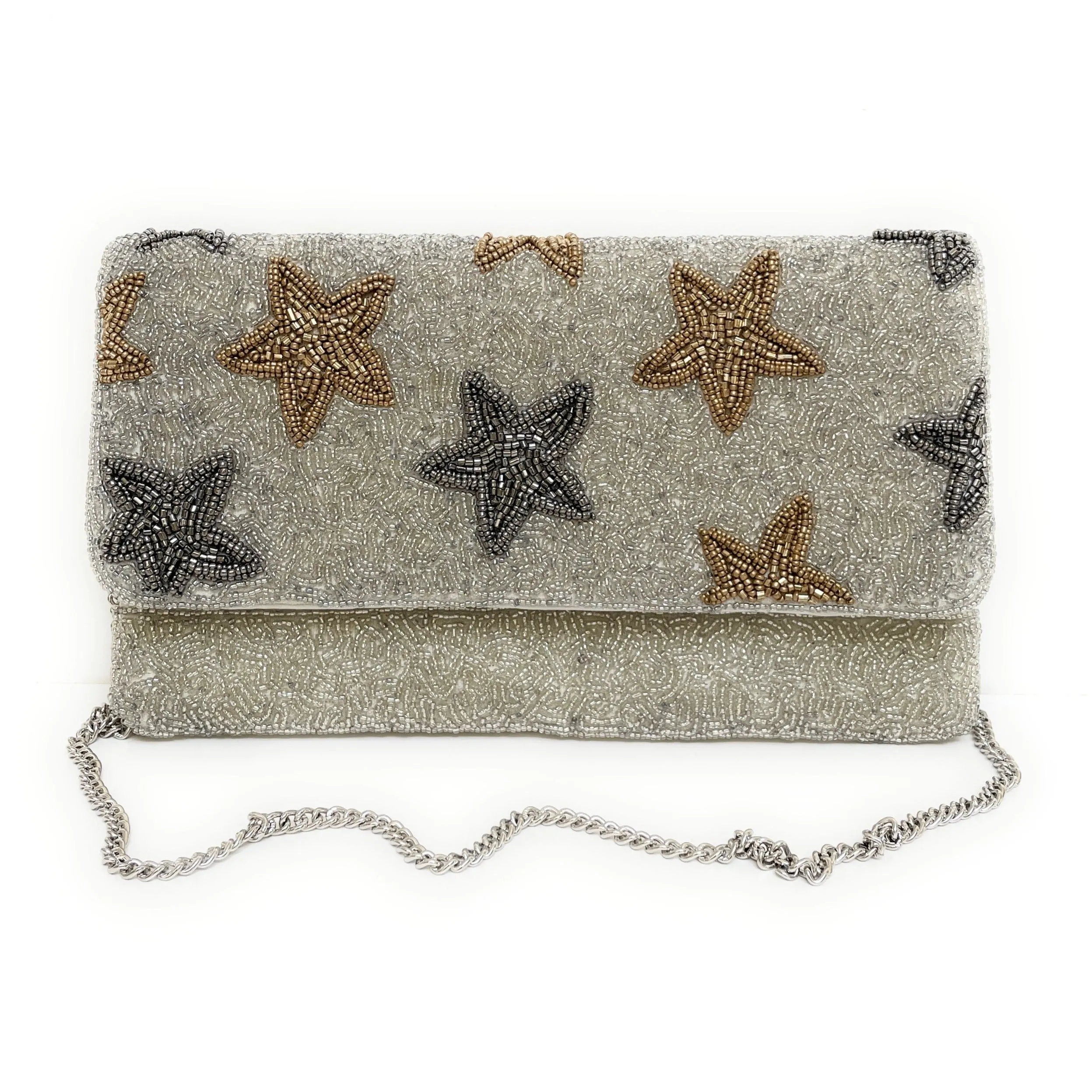 Silver Star Beaded Clutch Purse